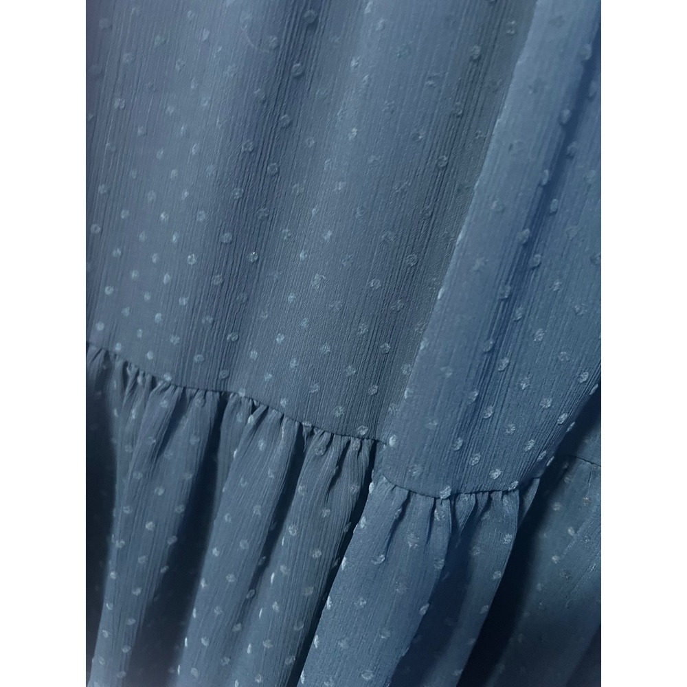 LOFT Womens Large Teal Green Clip Dot Ruffle Neck Peplum Sleeveless Blouse Top - Picture 4 of 5